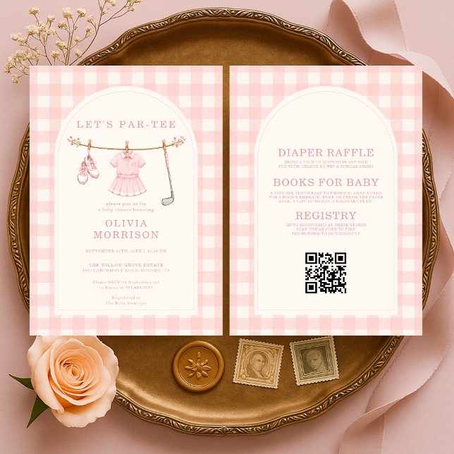 Invitation Fête de naissance fille rose Par-tee Golf Tout en  (Créateur téléchargé)