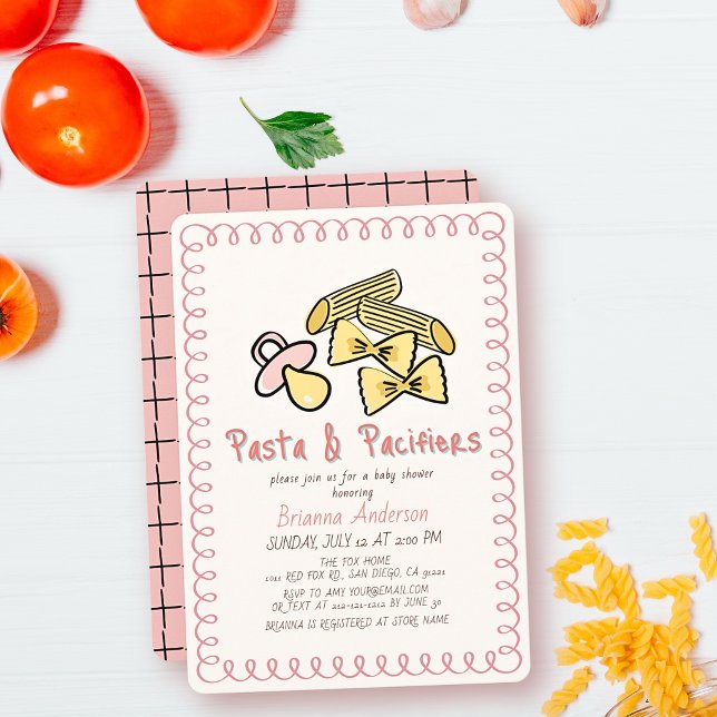 Invitation Fête de naissance fille rose Pasta & Pacifiers Doo (Créateur téléchargé)