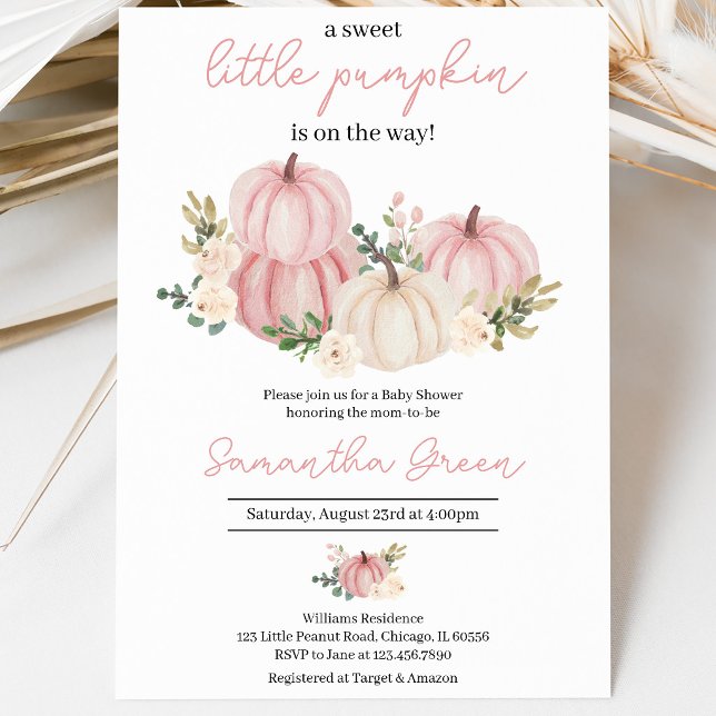 Invitation Fête de Naissance Fille Rose Petite Citrouille (Créateur téléchargé)