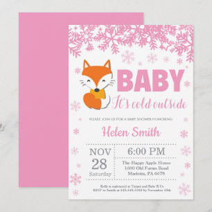 Invitation Fête de naissance fille rose Renard Hiver Flocon d