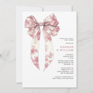 Invitation Fête de naissance fille ruban coquette toile rose