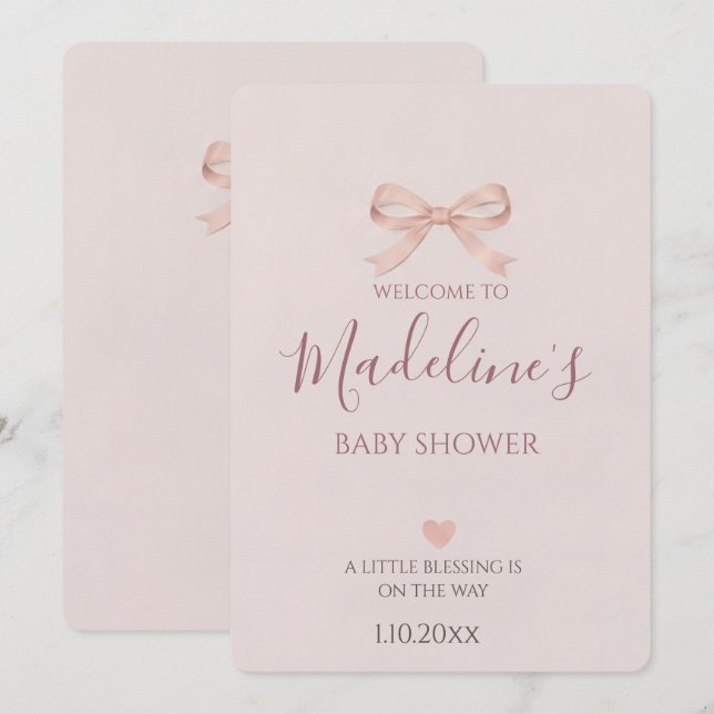 Invitation Fête de Naissance Fille Ruban Rose (Devant / Derrière)