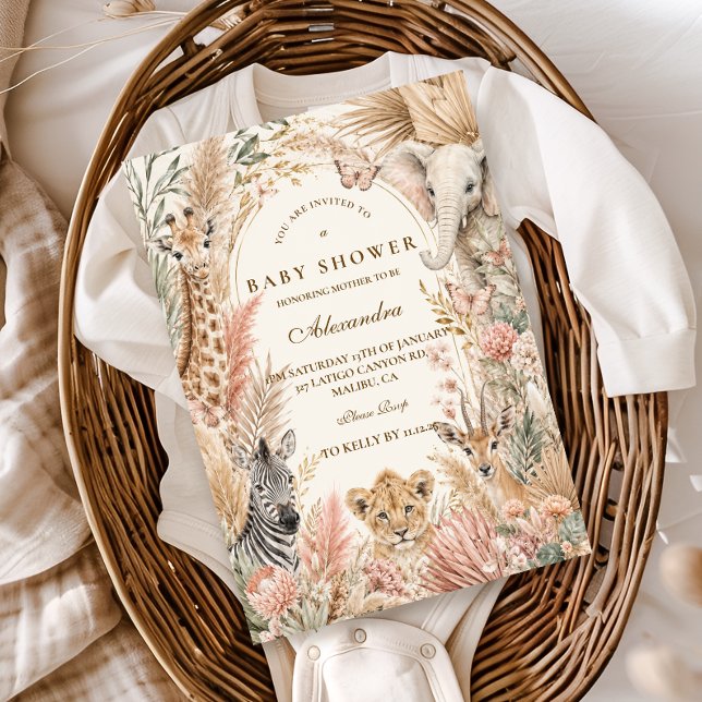Invitation Fête de Naissance Fille Safari Bohème Fantaisiste (Créateur téléchargé)