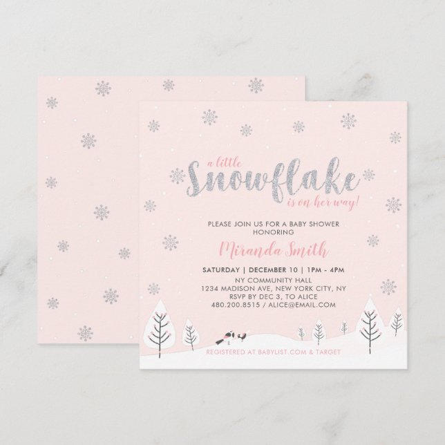 Invitation Fête de naissance fille thème merveilleux hiver ro (Devant / Derrière)