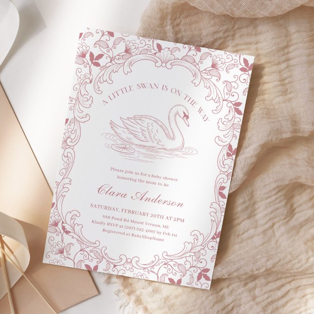 Invitation Fête de naissance fille toile rose cygne (Créateur téléchargé)