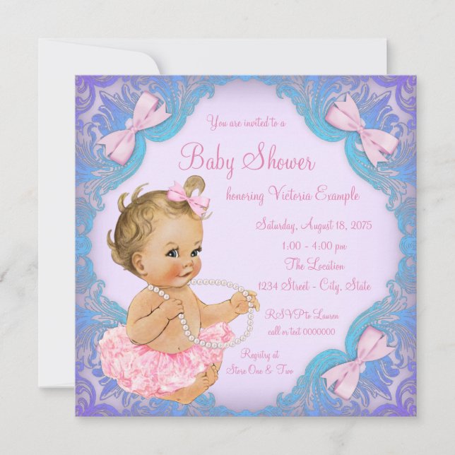 Invitation Fête de naissance fille tutu rose violet (Devant)