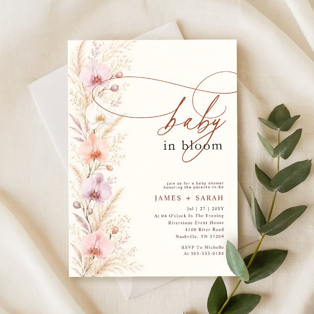 Invitation Fête de naissance Fleur de Boho Orchidée sauvage (Créateur téléchargé)