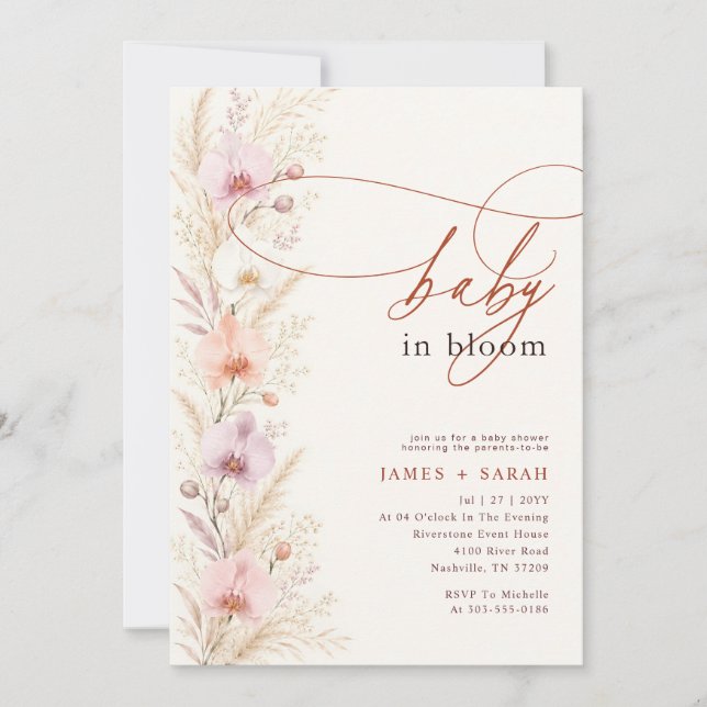 Invitation Fête de naissance Fleur de Boho Orchidée sauvage (Devant)