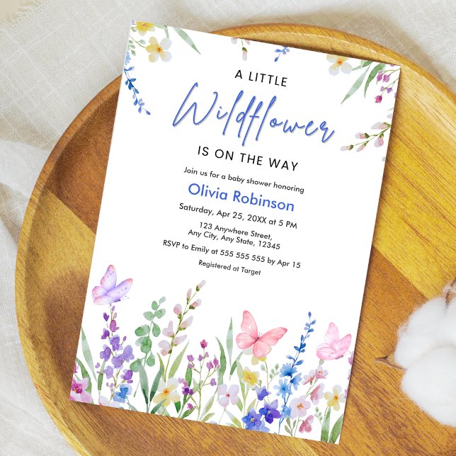 Invitation Fête de naissance Fleur de petite fleur sauvage  (Floral Spring A Little Wildflower Baby Shower Invitation )