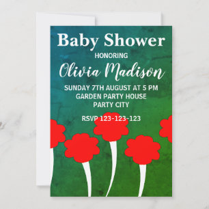 Invitation Fête de Naissance Fleur de Tulipe Rouge Bébé Fille
