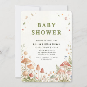 Invitation Fête de Naissance Fleur des Bois Champignon