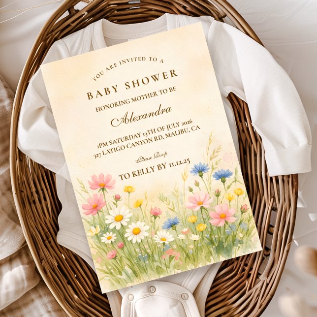 Invitation Fête de Naissance Fleur des Champs Or (Créateur téléchargé)
