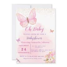 Fête de naissance Fleur rose aquarelle papillon