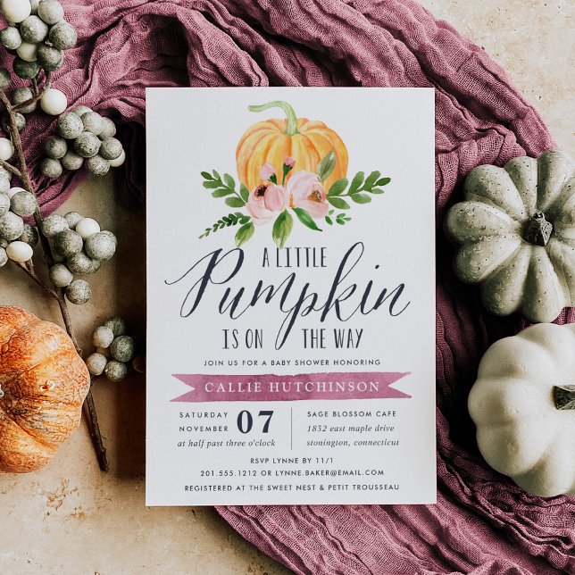 Invitation Fête de naissance Fleur rose Citrouille d'Automne (Créateur téléchargé)