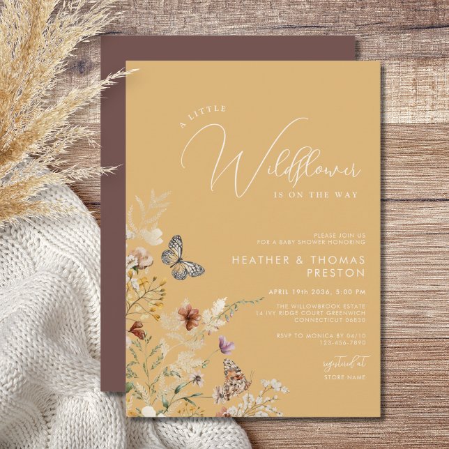 Invitation Fête de naissance Fleur sauvage Papillon Prairie O (Créateur téléchargé)