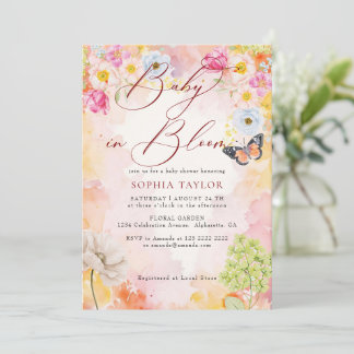 Invitation Fête de Naissance Fleurie au Passé Élégant Bébé en