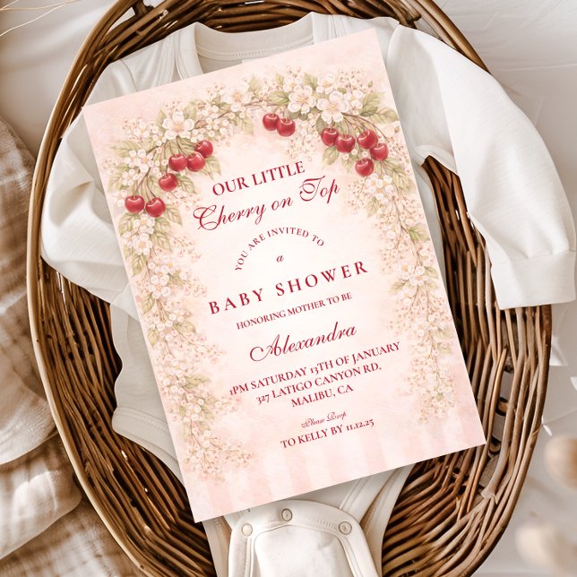 Invitation Fête de Naissance Fleurie Cerisier en Fleurs (Créateur téléchargé)