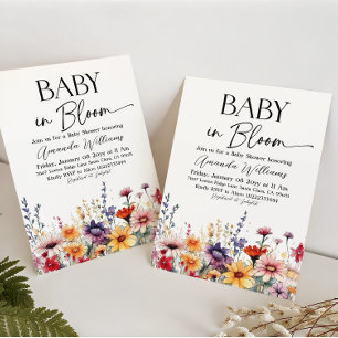 Invitation Fête de naissance Fleurs de prairie à l'aquarelle