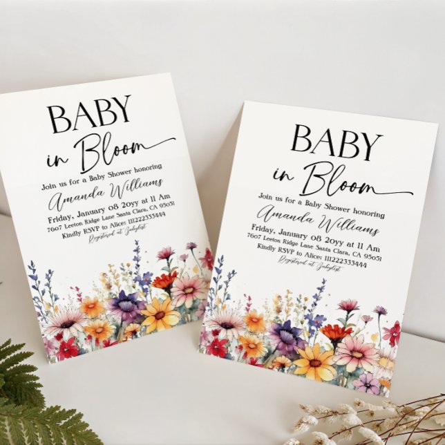 Invitation Fête de naissance Fleurs de prairie à l'aquarelle  (Créateur téléchargé)