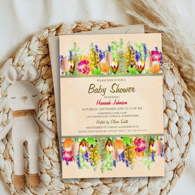 Invitation Fête de Naissance Fleurs de Printemps Bébé (Créateur téléchargé)