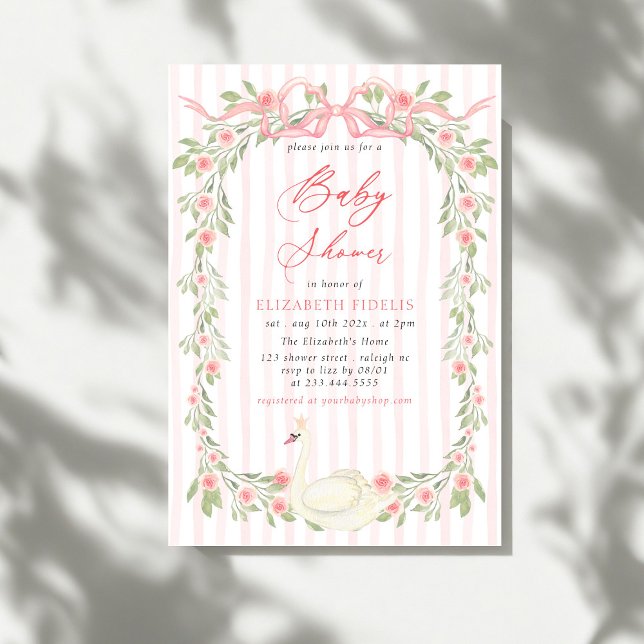 Invitation Fête de naissance Fleurs de roses à ruban rose cyg (Créateur téléchargé)