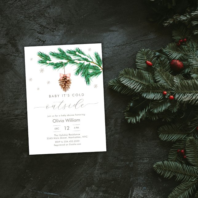 Invitation Fête de naissance Flocon de neige hivernal rustiqu (Rustic Winter Snowflake Pine cone Baby Shower Invitation)