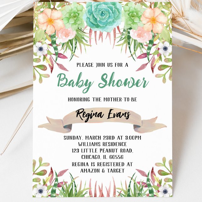 Invitation Fête de naissance Floral Cactus Bébé (Créateur téléchargé)