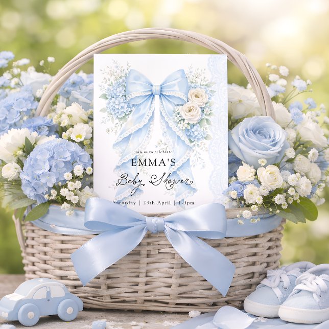 Invitation Fête de naissance florale avec un élégant nœud ble (Créateur téléchargé)