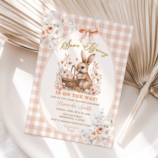 Invitation Fête de Naissance Florale Beige Some Bunny Is On T (Créateur téléchargé)