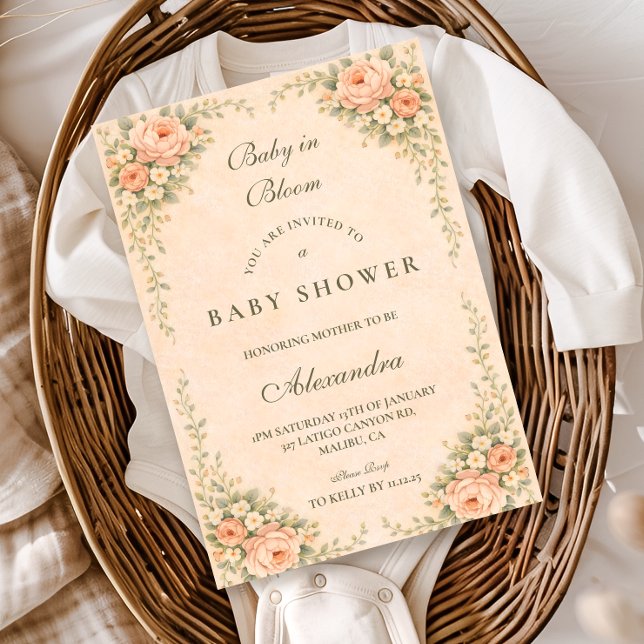 Invitation Fête de Naissance Florale Blush Sage (Créateur téléchargé)