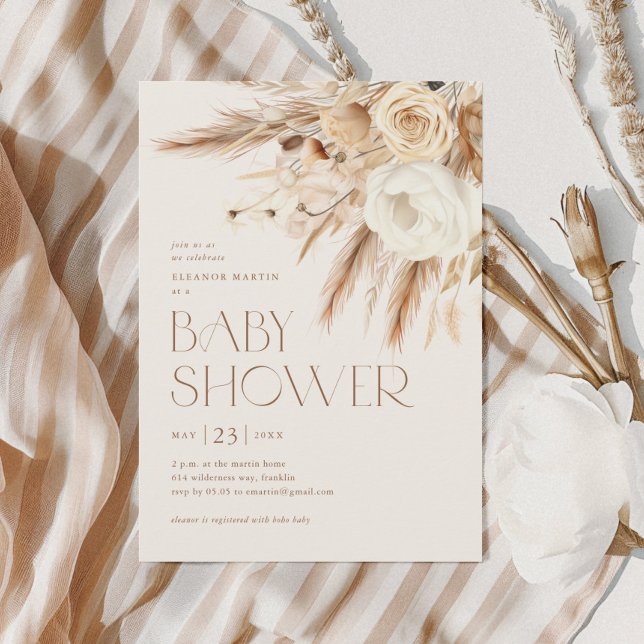Invitation Fête de naissance Florale Bohème Mixte (Elegant Floral Gender Neutral
 Boho Baby Shower Invitations.)
