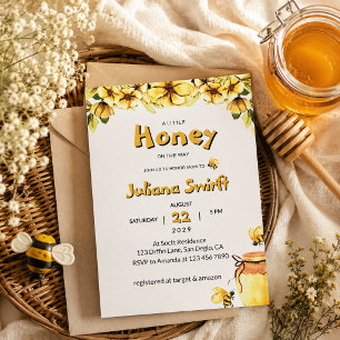 Invitation Fête de naissance Florale Petite Abeille à Miel en