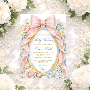 Invitation Fête de Naissance Florale Rose Coquette Féminine N