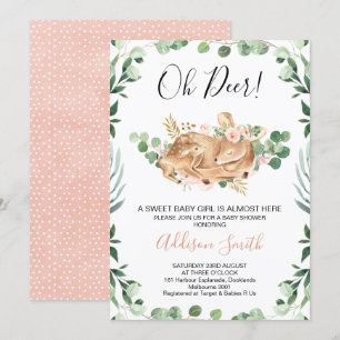 Invitation Fête de naissance Foliage Verdure Floral Cerf Fill