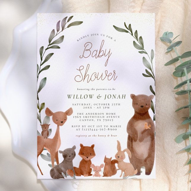 Invitation Fête de naissance Forest Friends & Woodland Greene (Créateur téléchargé)