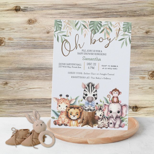 Invitation Fête de naissance Fun Safari Jungle Oh Boy Bébé (Créateur téléchargé)