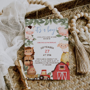 Invitation Fête de naissance garçon animaux de ferme Boho Mig