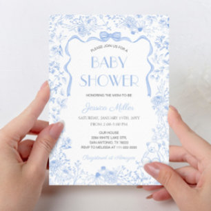 Invitation Fête de naissance garçon au ruban bleu poussiéreux