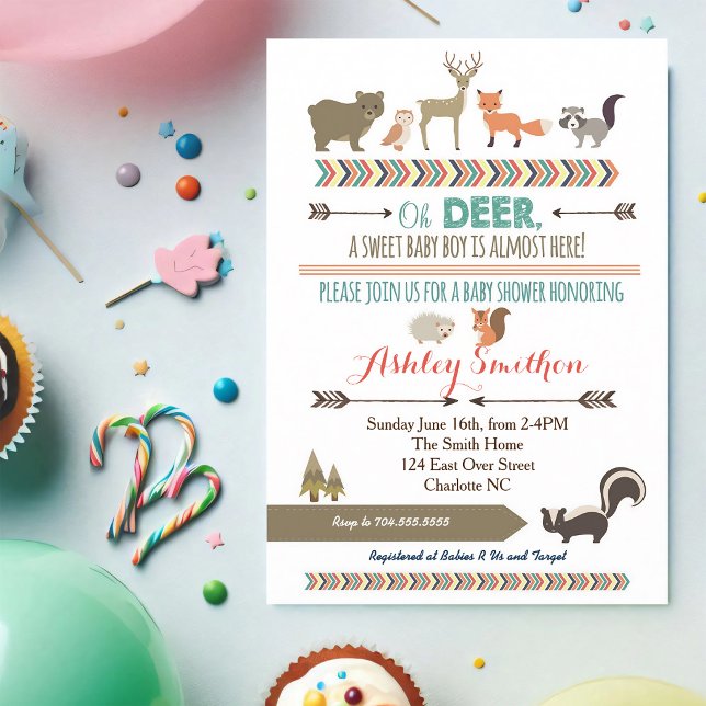 Invitation Fête de naissance garçon aux animaux de la forêt (Créateur téléchargé)