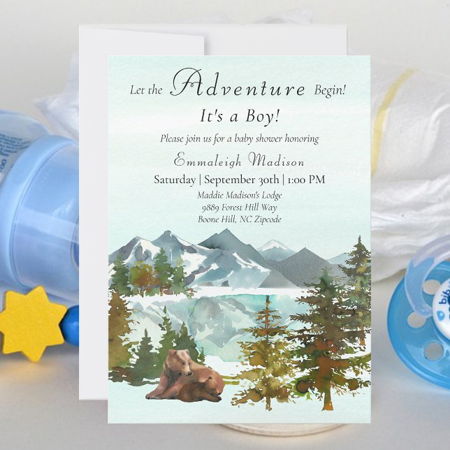 Invitation Fête de Naissance Garçon Aventure en Forêt Ours Ru (Créateur téléchargé)