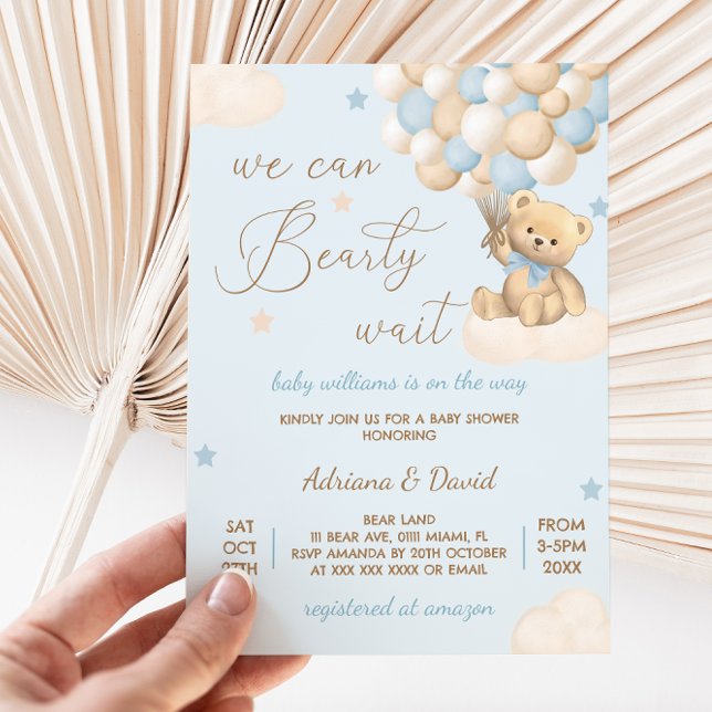 Invitation Fête de naissance garçon ballons bleus Ourson (Créateur téléchargé)