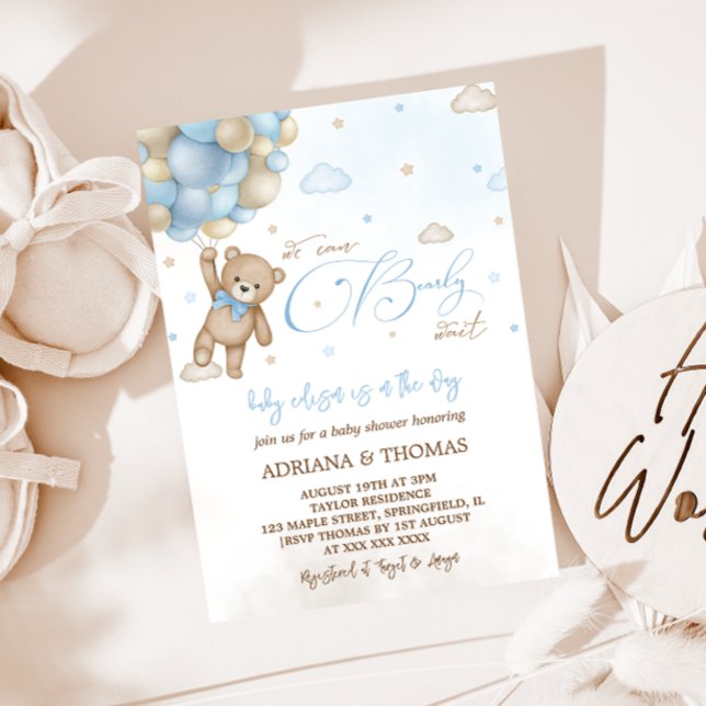 Invitation Fête de naissance garçon ballons bleus Ourson (Créateur téléchargé)