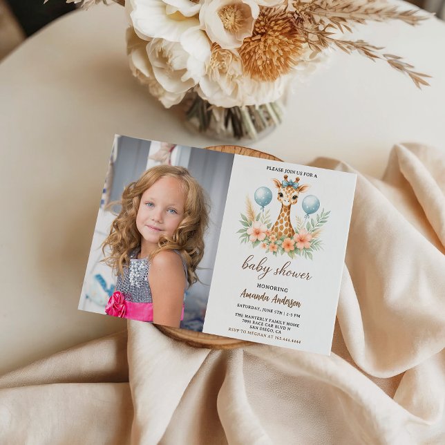 Invitation Fête de Naissance Garçon Bébé Girafeau Mignon | Sa (Créateur téléchargé)