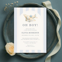 Fête de Naissance Garçon Bébé Rayé Bleu Avion Oh B