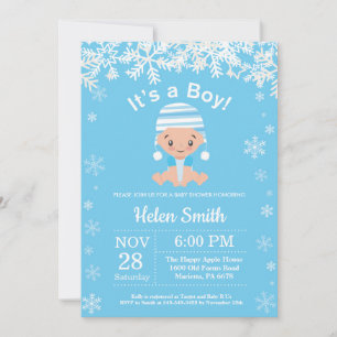 Invitation Fête de Naissance Garçon Bleu Hivernal 