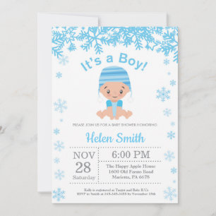 Invitation Fête de naissance garçon bleu hivernal Flocon de n