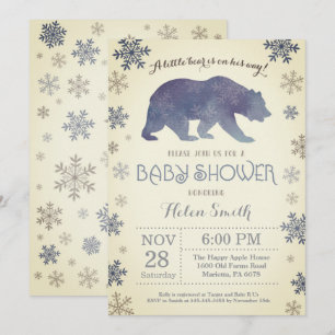 Invitation Fête de naissance garçon bleu ours polaire hiver f