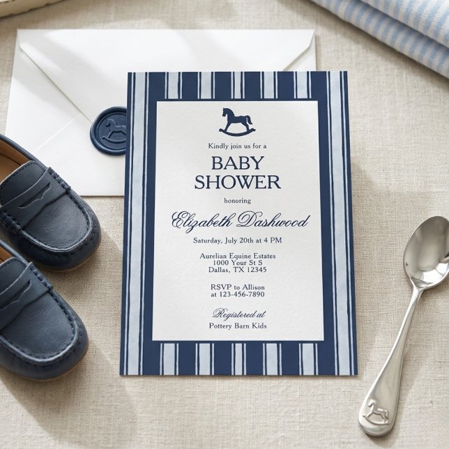 Invitation Fête de naissance garçon Cheval à bascule Rayures  (Créateur téléchargé)