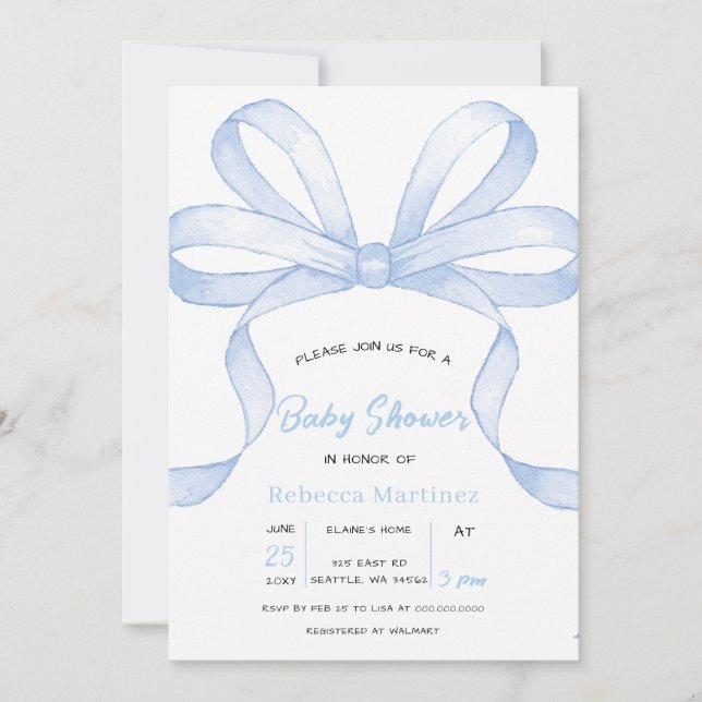 Invitation Fête de naissance garçon coquette Ruban Bleu (Devant)