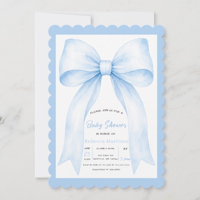 Invitation Fête de naissance garçon coquette Ruban Bleu (Devant)